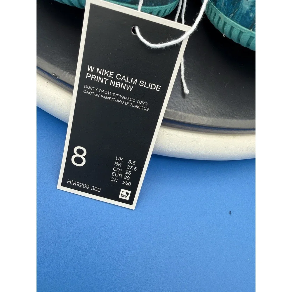 Nike Calm x NorBlack NorWhite Women's Size 8 Turquoise Slip On Slides Sandals‎
